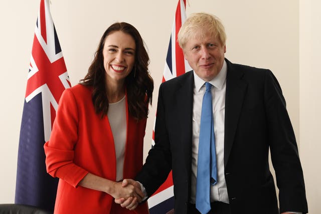 Prime Minister Boris Johnson meets the Prime Minister of New Zealand Jacinda Ardern (Stefan Rousseau/PA)