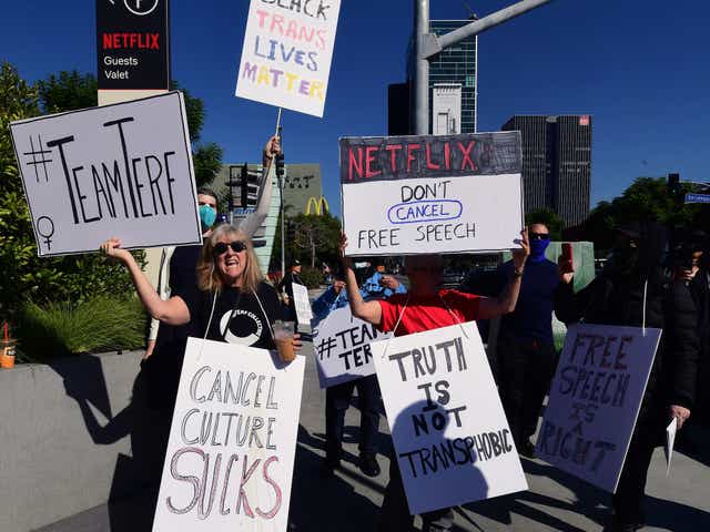 <p>Dave Chappelle fans at a rally against Netflix special ‘The Closer’  </p>