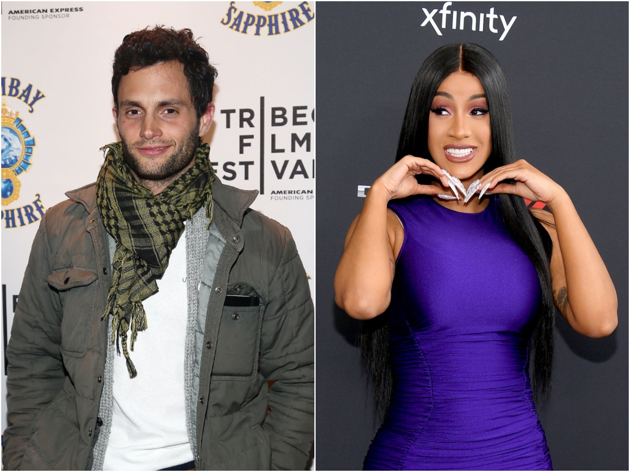 <p>Penn Badgley and Cardi B </p>