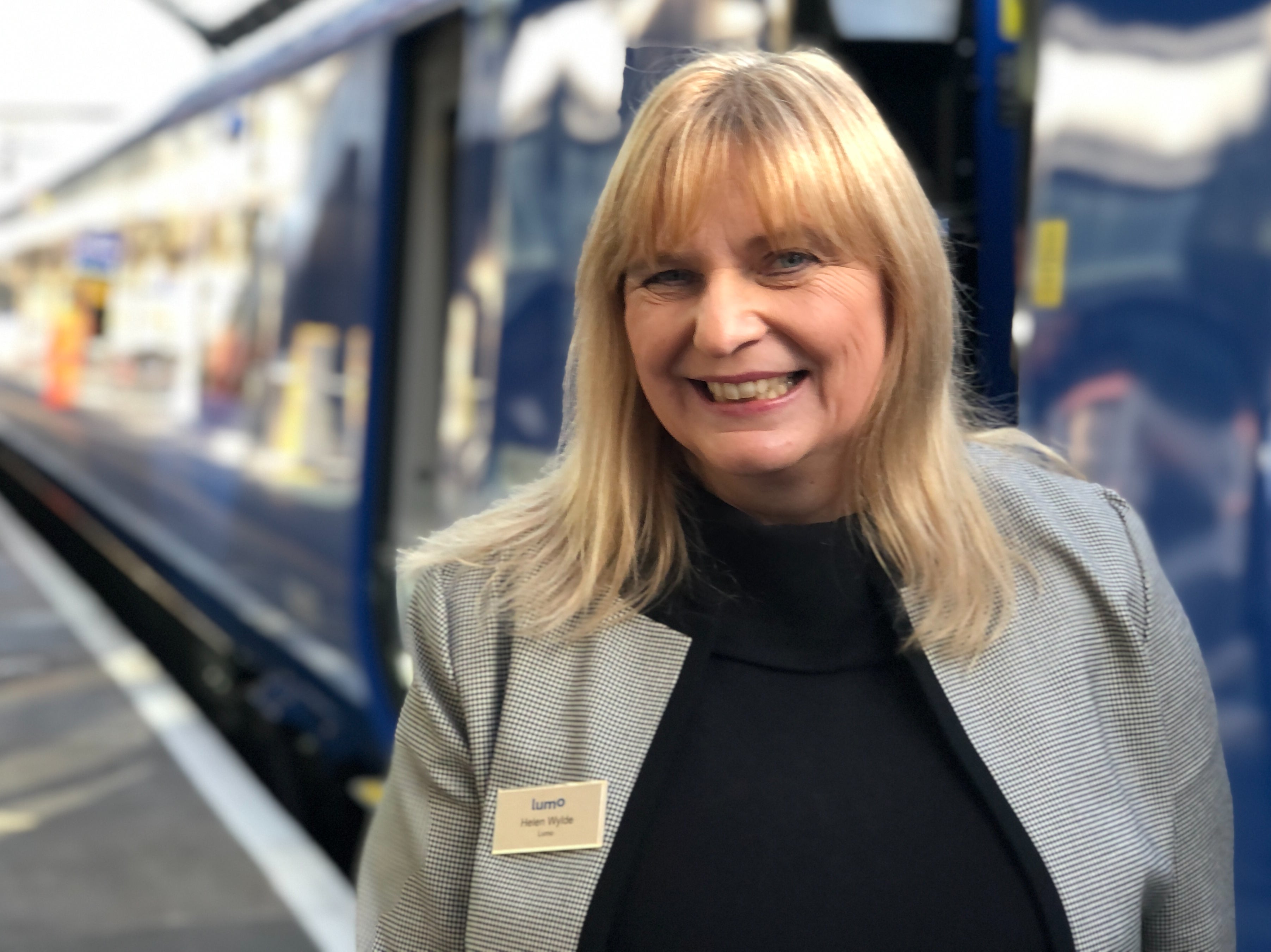 First mover: Helen Wylde, managing director of Lumo, awaiting the departure of the maiden journey from London King’s Cross to Edinburgh Waverley