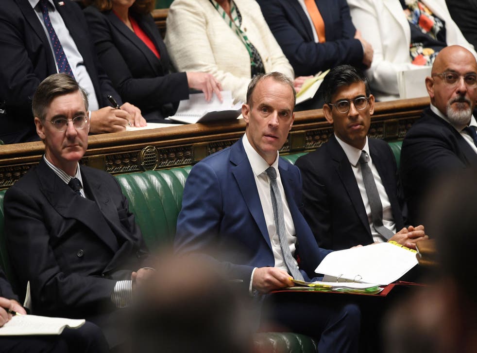 <p>Jacob Rees Mogg [L] and Dominic Raab [C] have both waged war against ‘wokery’ in British culture </p>