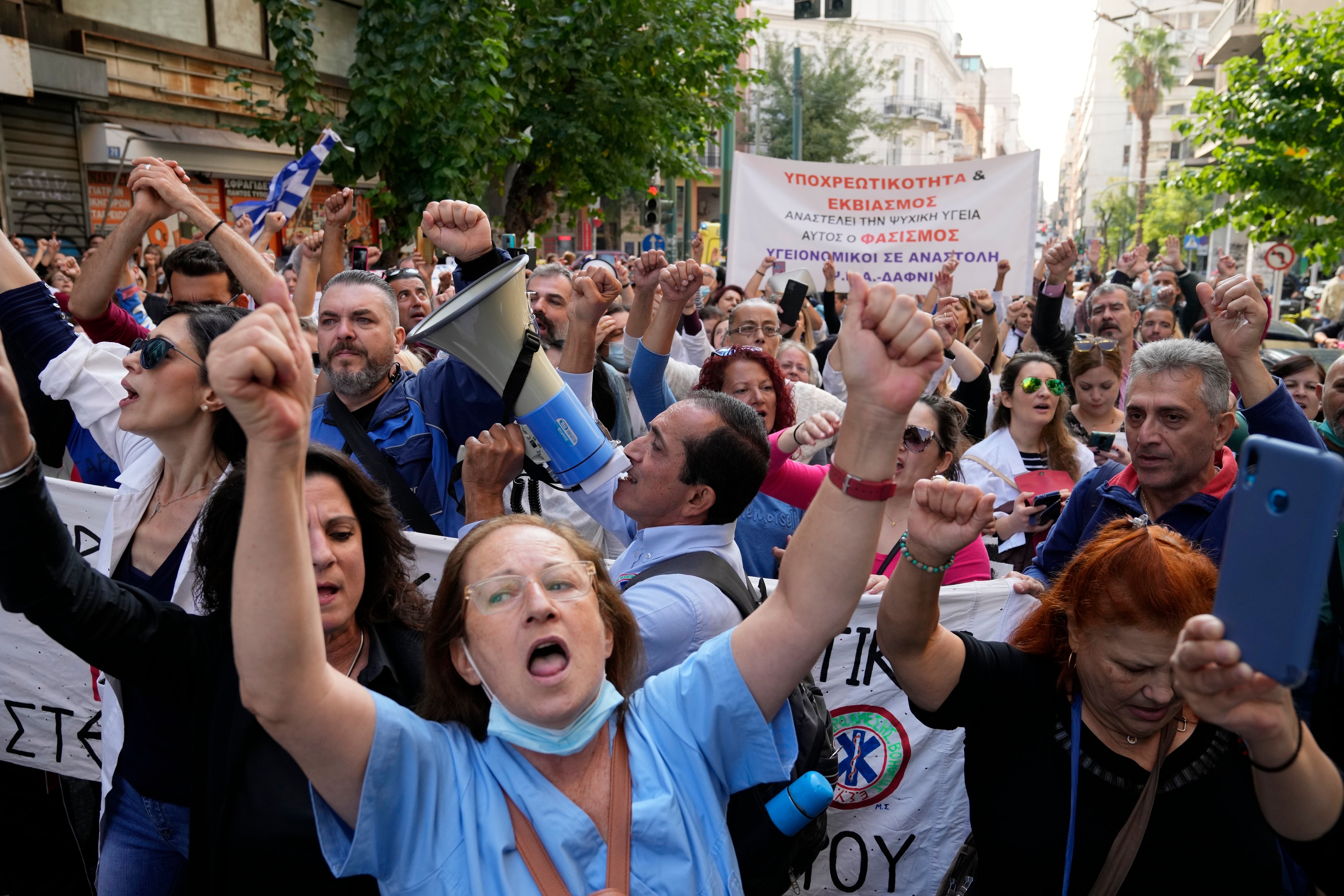 Virus Outbreak Greece Protest