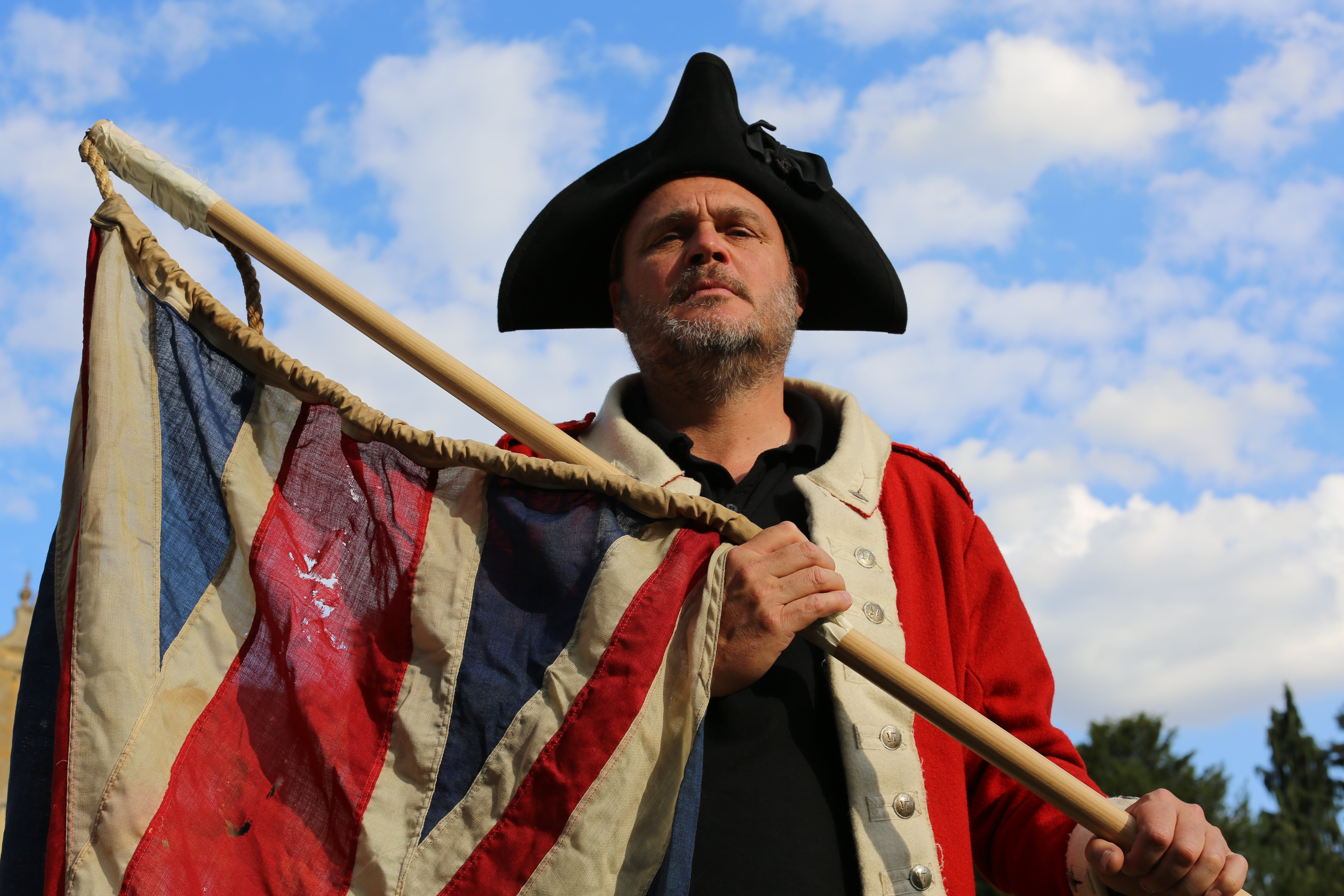 Flying the flag: Al Murray aka the Pub Landlord in an 18th-century military uniform