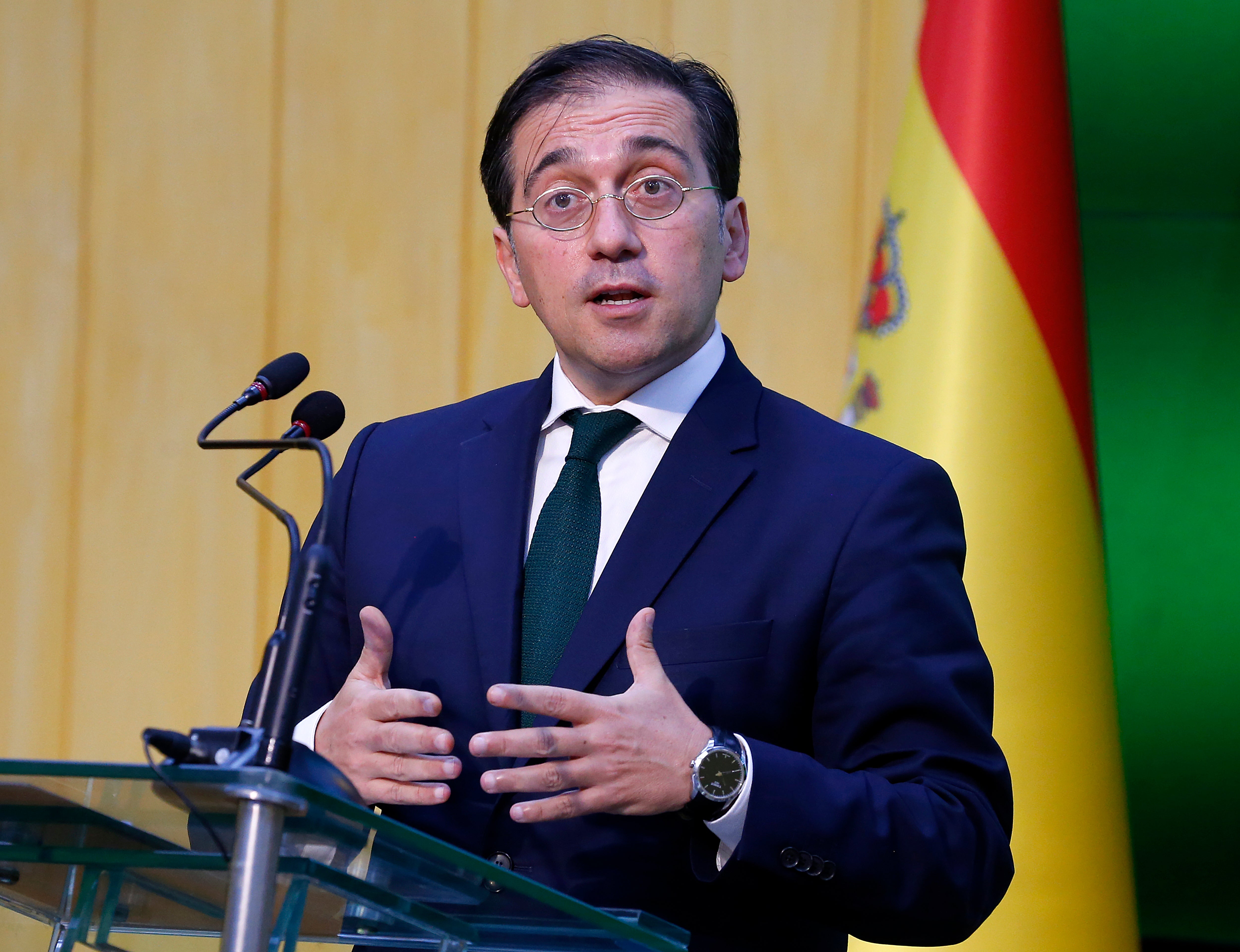Spain’s foreign minister Jose Manuel Albares speaks in Pakistan as Spain launches a diplomatic offensive to lock its essential stream of Algerian natural gas