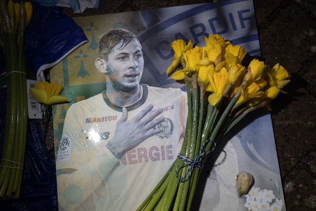 <p>Tributes at Cardiff City Stadium for Emiliano Sala following his death in 2019</p>