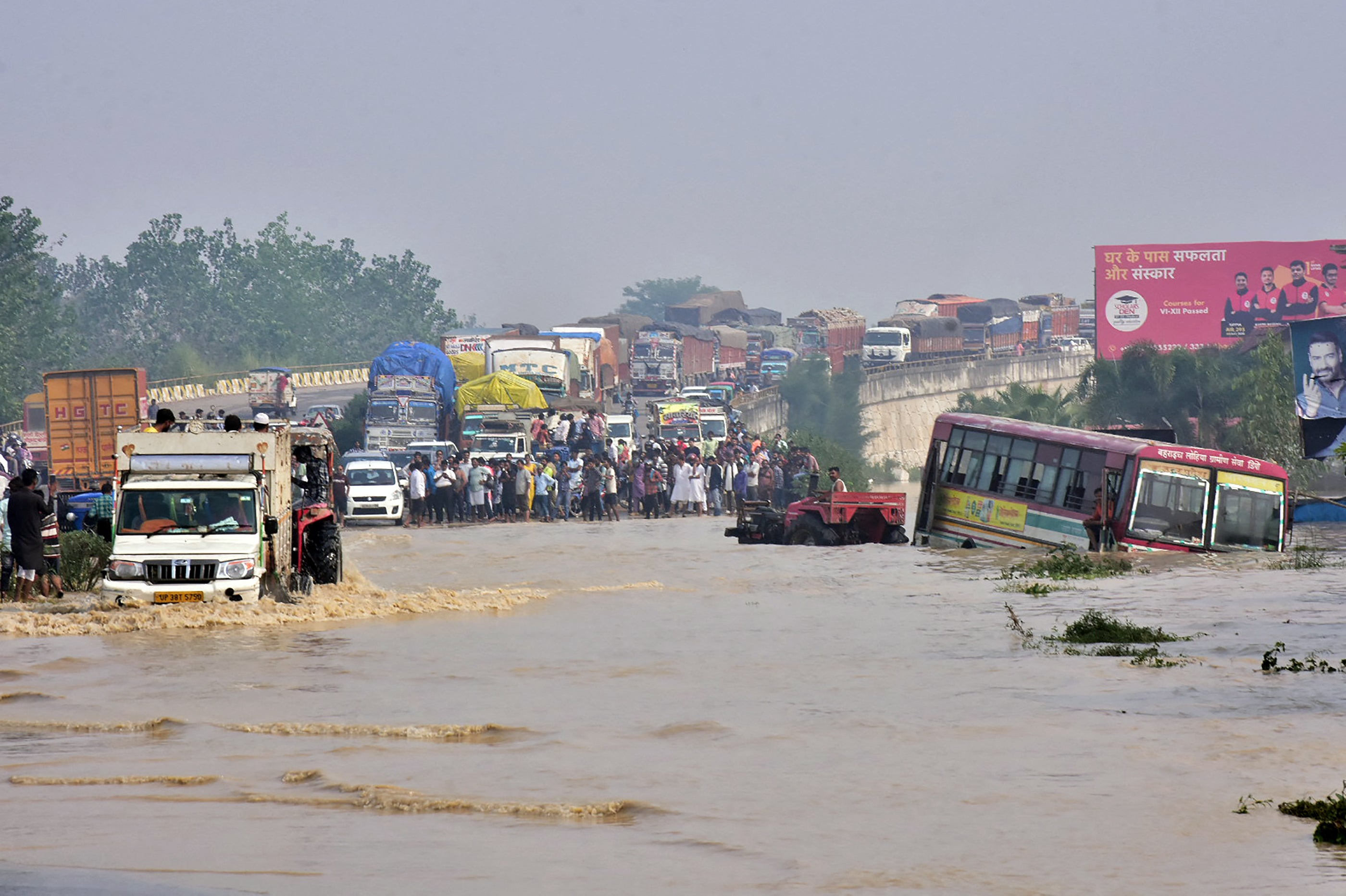 The river Kosi overflowed following heavy rains near Rampur in India's Uttar Pradesh state