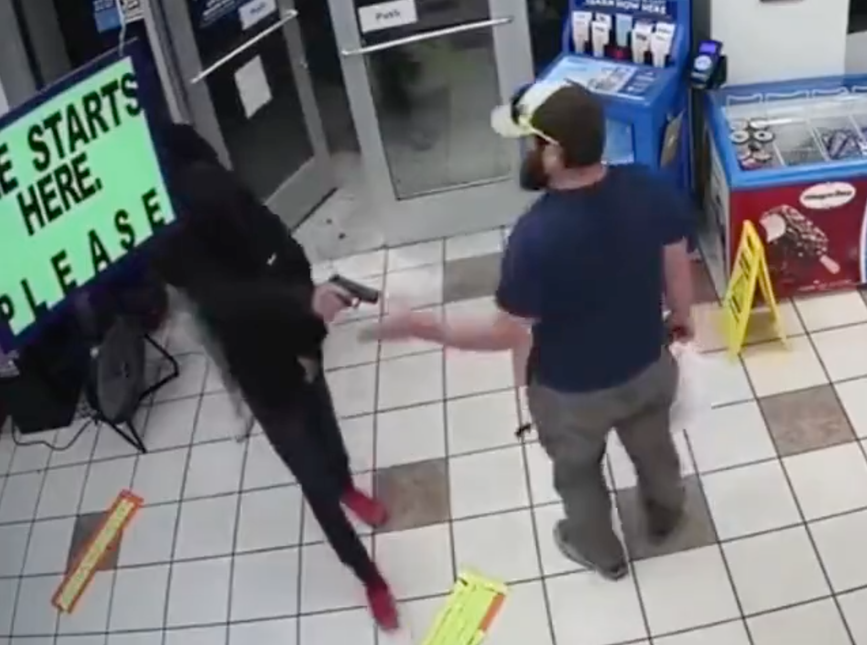 <p>The suspect was tackled by an unarmed member of the public </p>