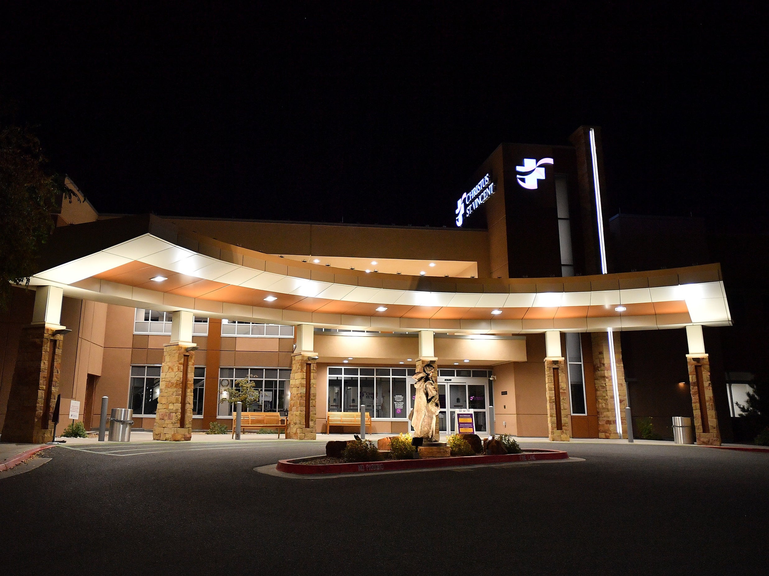 An exterior view shows the entrance to Christus St Vincent Medical Centre, where ‘Rust’ director Joel Souza was transported