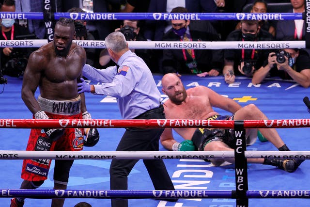 <p>Deontay Wilder knocked down Tyson Fury twice in their trilogy bout </p>