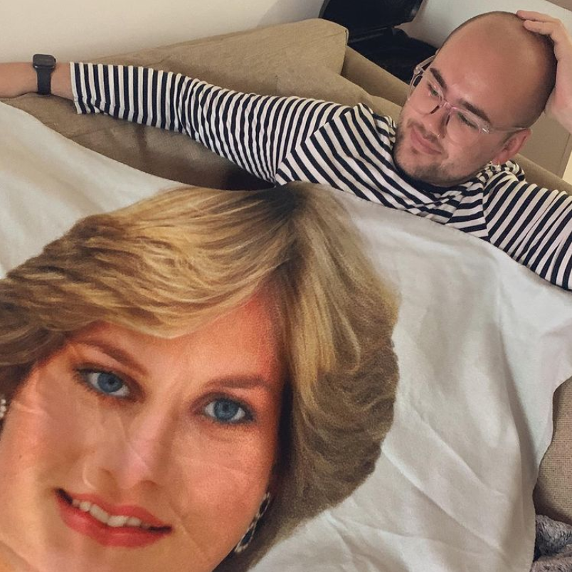 Harry Jones wrapped up in his Princess Diana blanket