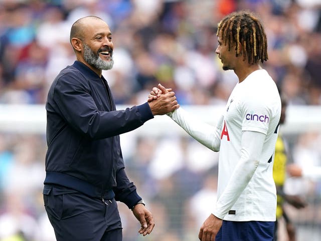 <p>Tottenham manager Nuno Espirito Santo, left, and Dele Alli </p>