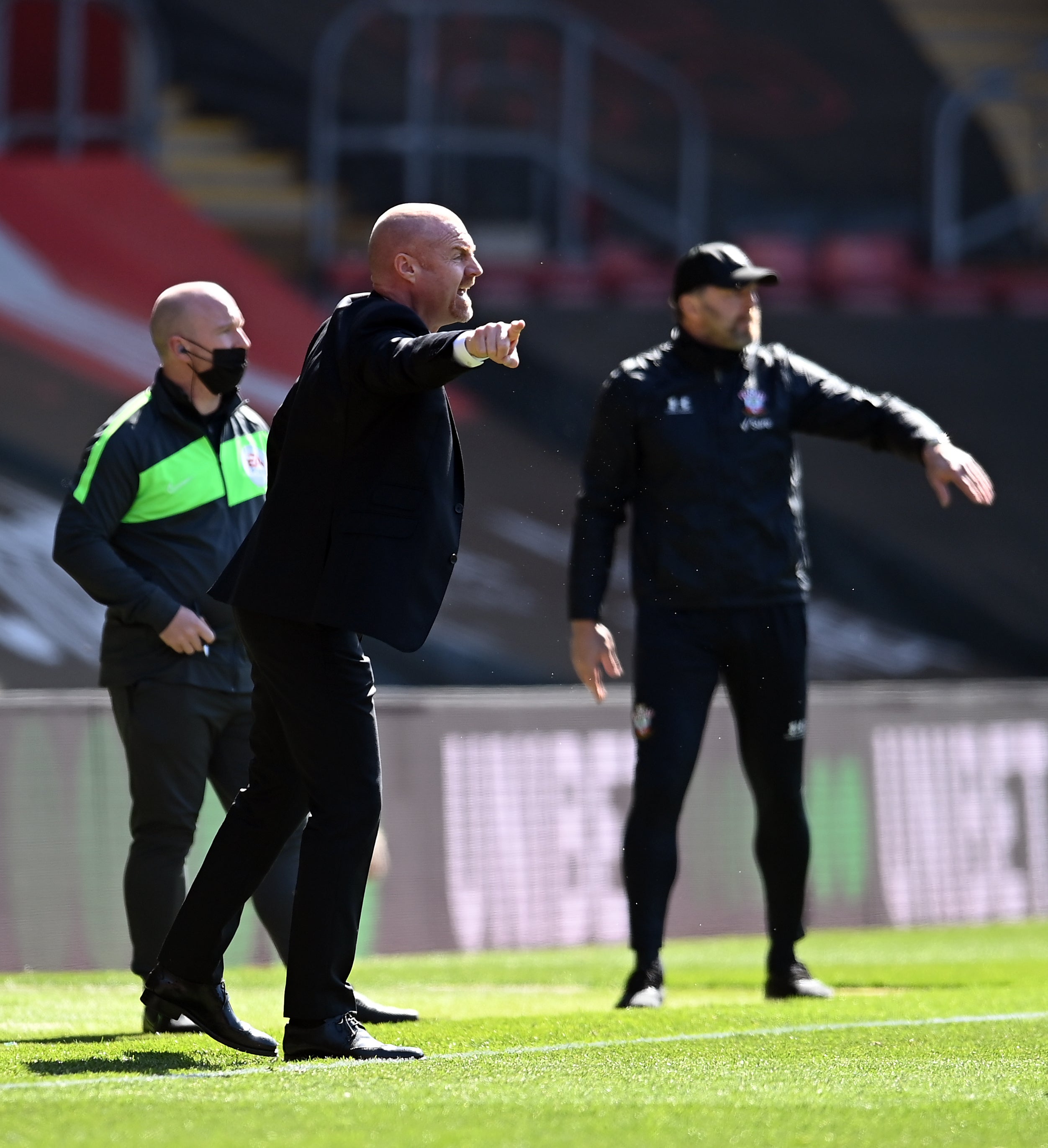 Ralph Hasenhuttl, background, said Sean Dyche has done a ‘fantastic’ job at Burnley which can go under the radar (Glyn Kirk/PA)