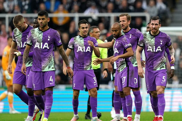 Harry Kane (third right) ended his scoring drought at Newcastle (Owen Humphreys/PA)
