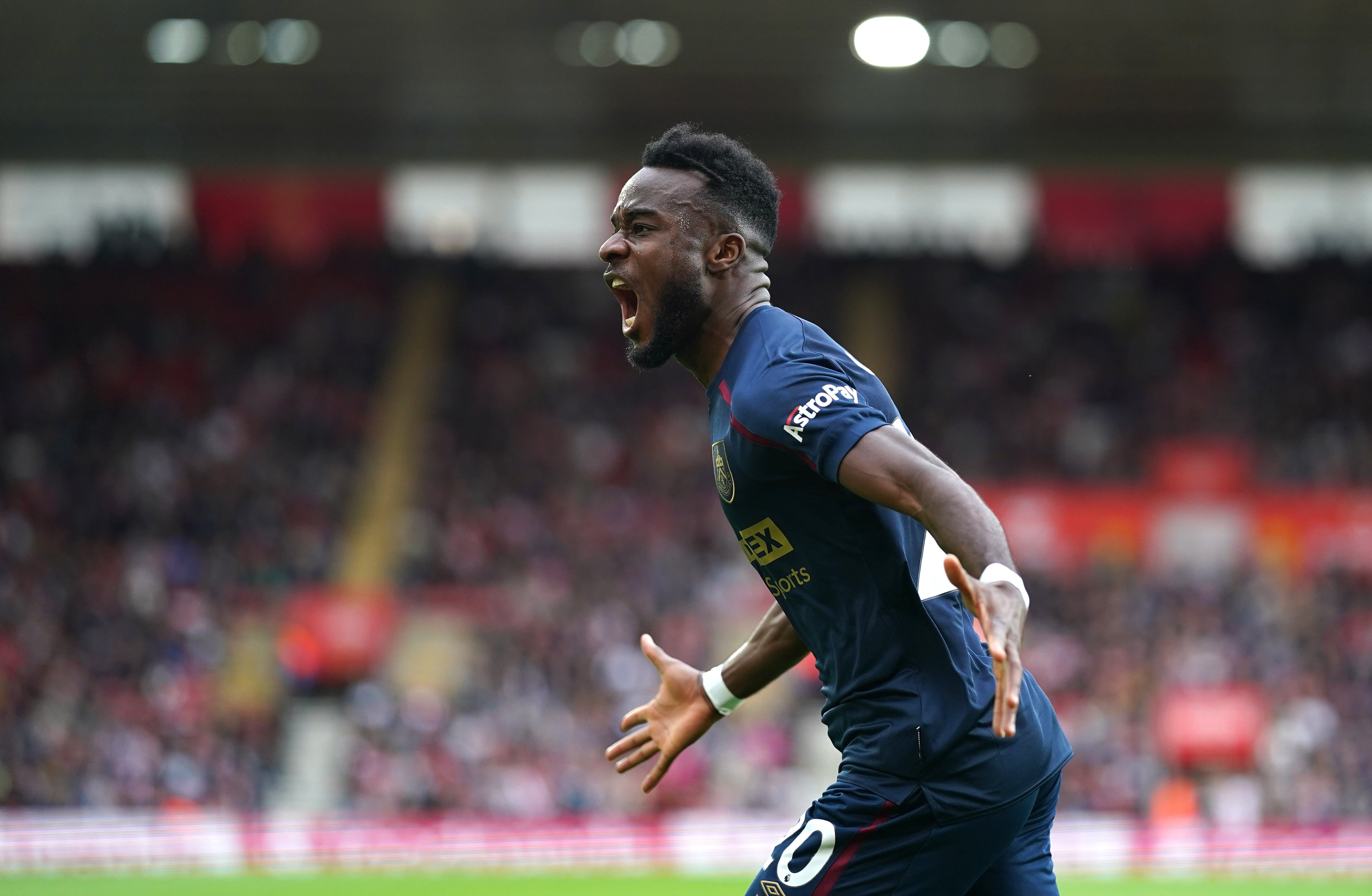 Burnley’s Maxwel Cornet celebrates scoring his first goal at Southampton (Adam Davy, PA)