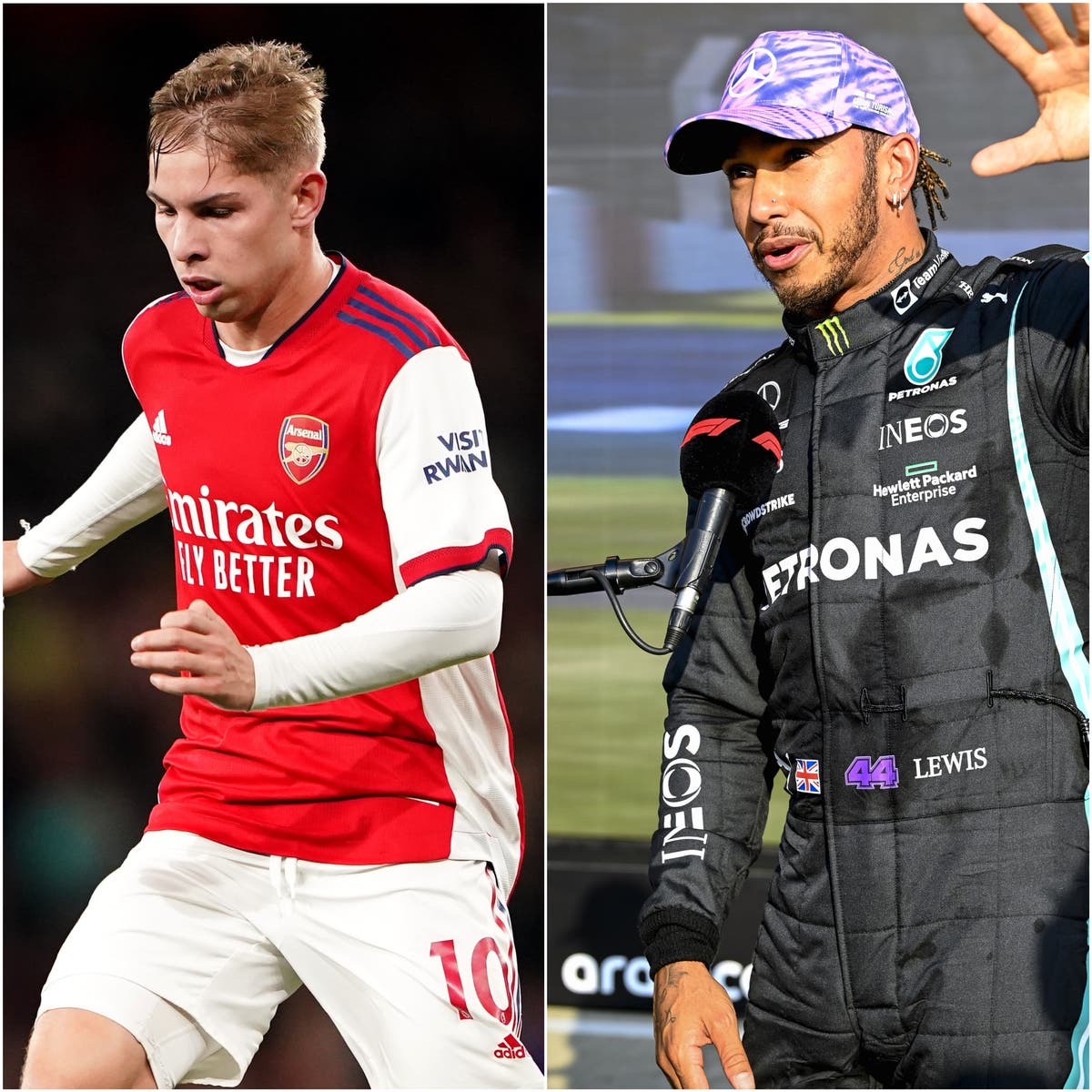Emile Smith Rowe celebrates and Lewis Hamilton ready: Saturday&rsquo;s sporting social