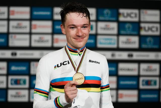 Ethan Hayter claimed his first individual rainbow jersey (Thibault Camus/AP)