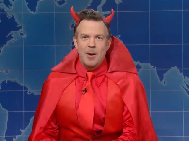 <p>Jason Sudeikis on ‘Saturday Night Live’ on 24 October 2021</p>