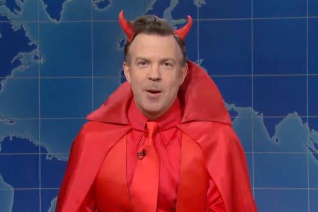 <p>Jason Sudeikis on ‘Saturday Night Live’ on 24 October 2021</p>