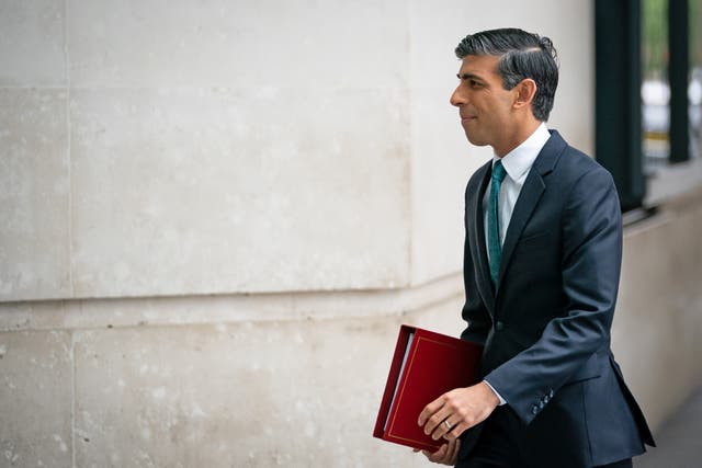 <p>Chancellor of the Exchequer Rishi Sunak arrives at BBC Broadcasting House, London, to appear on The Andrew Marr show (Aaron Chown/PA)</p>