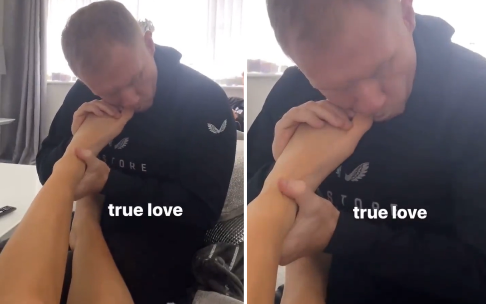 Man United star Paul Scholes chews on his Daughter Alicia’s toes