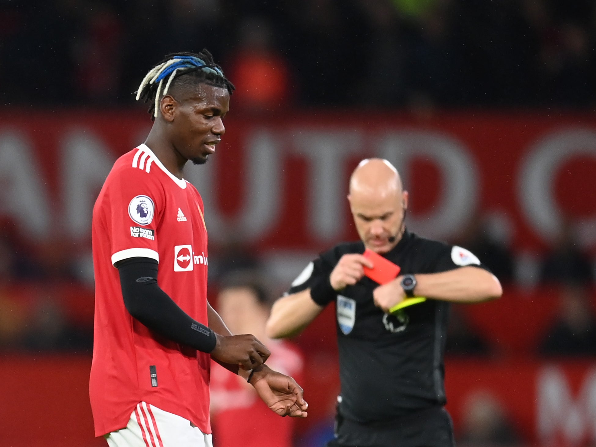 Paul Pogba was sent off for United after a VAR check led referee Anthony Taylor to upgrade his yellow card to a red