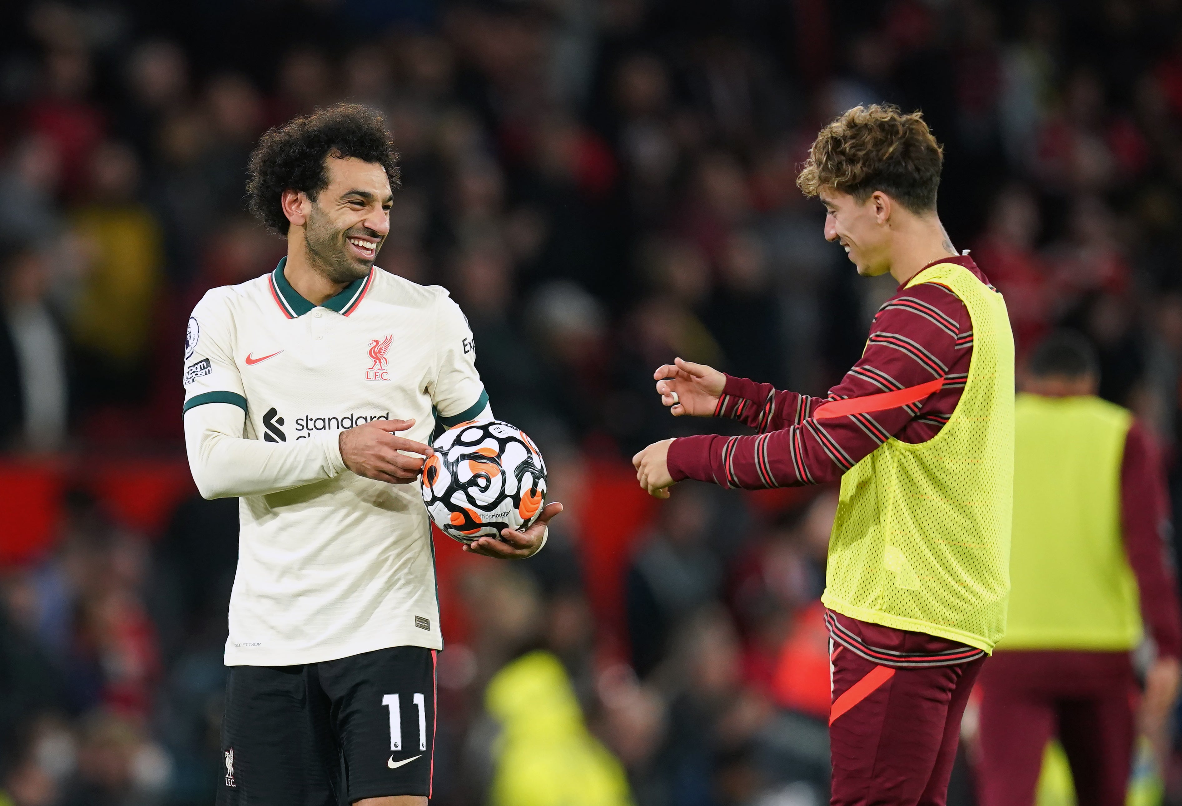 Mohamed Salah (left) scored a hat-trick in Liverpool’s 5-0 win at Manchester United (Martin Rickett/PA)