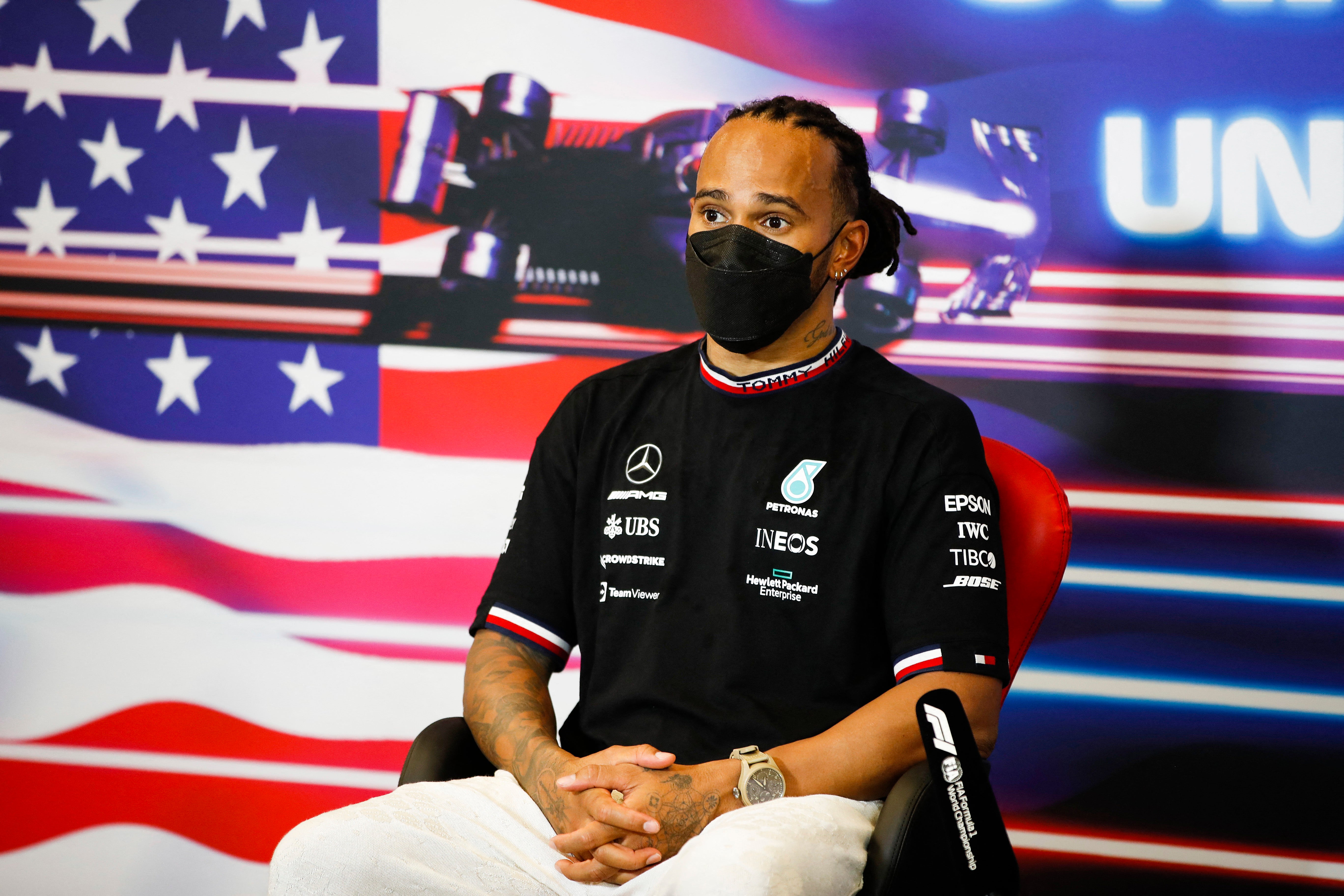 Lewis Hamilton speaks to the media after the US Grand Prix