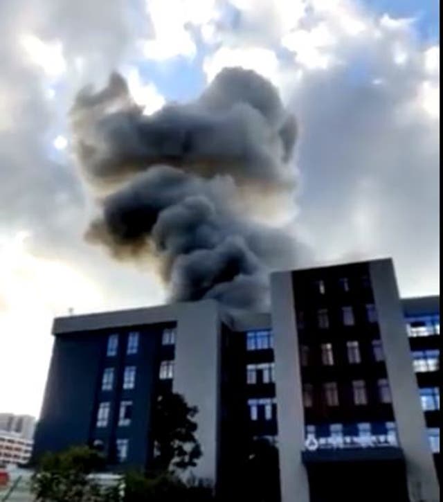 <p>Smoke billowing out of China’s Nanjing University of Aeronautics and Astronautics following an explosion </p>