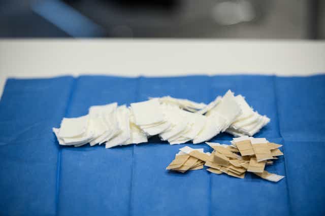 <p>Bandages seen at the administration centre on the first day of the nationwide launch of Covid-19 vaccinations during the second wave of the coronavirus pandemic at the University Hospital in Frankfurt am Main, Germany</p>