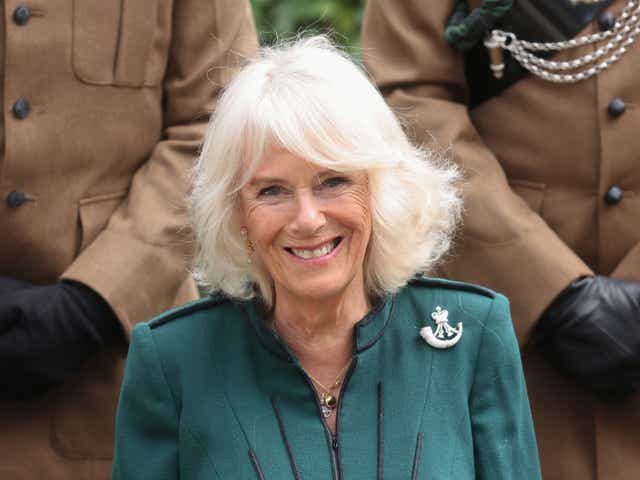 <p>Camille, Duchess of Cornwall during a visit to the 3rd Battalion The Rifles on October 01, 2021 </p>