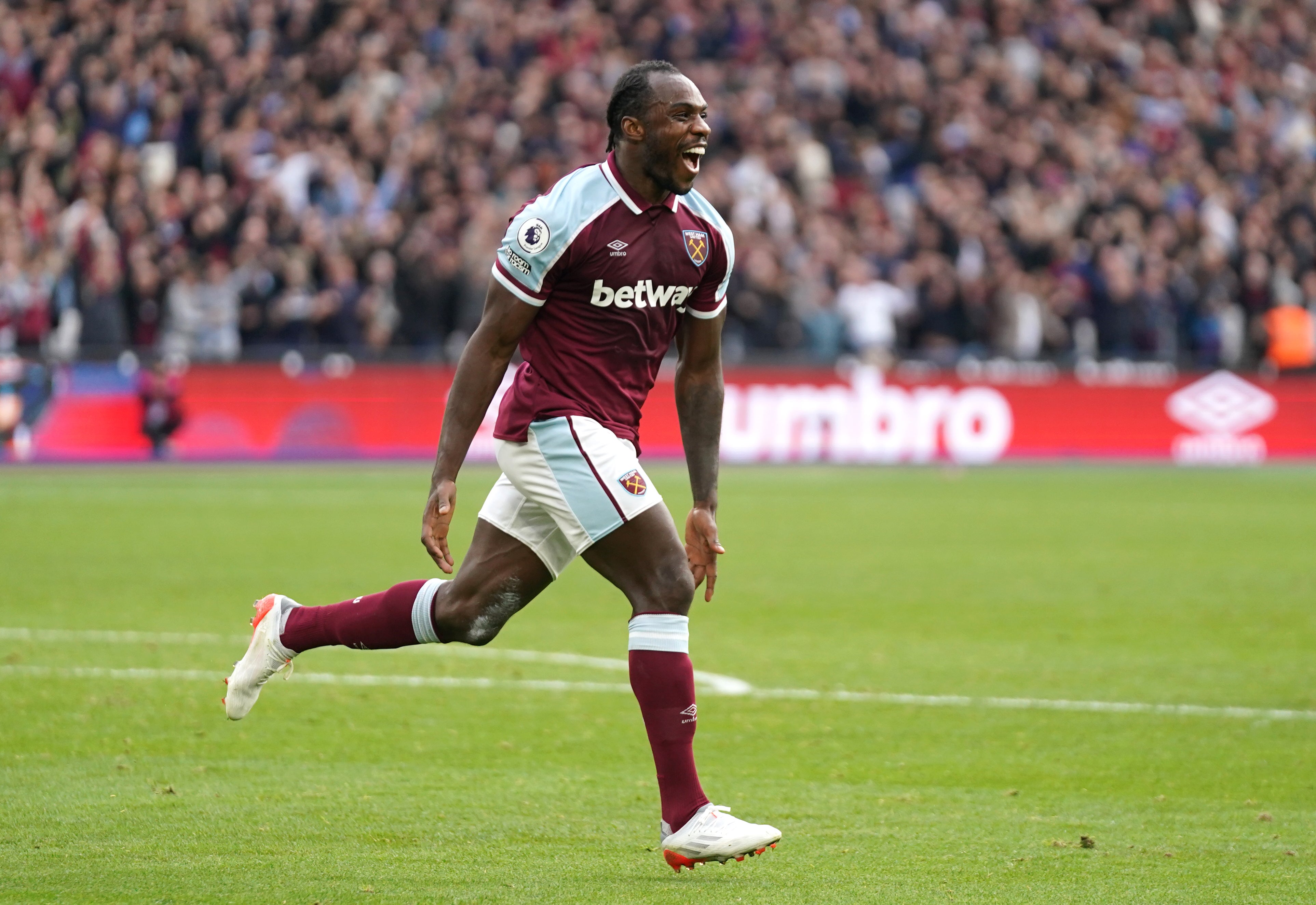 Michail Antonio celebrates scoring for West Ham