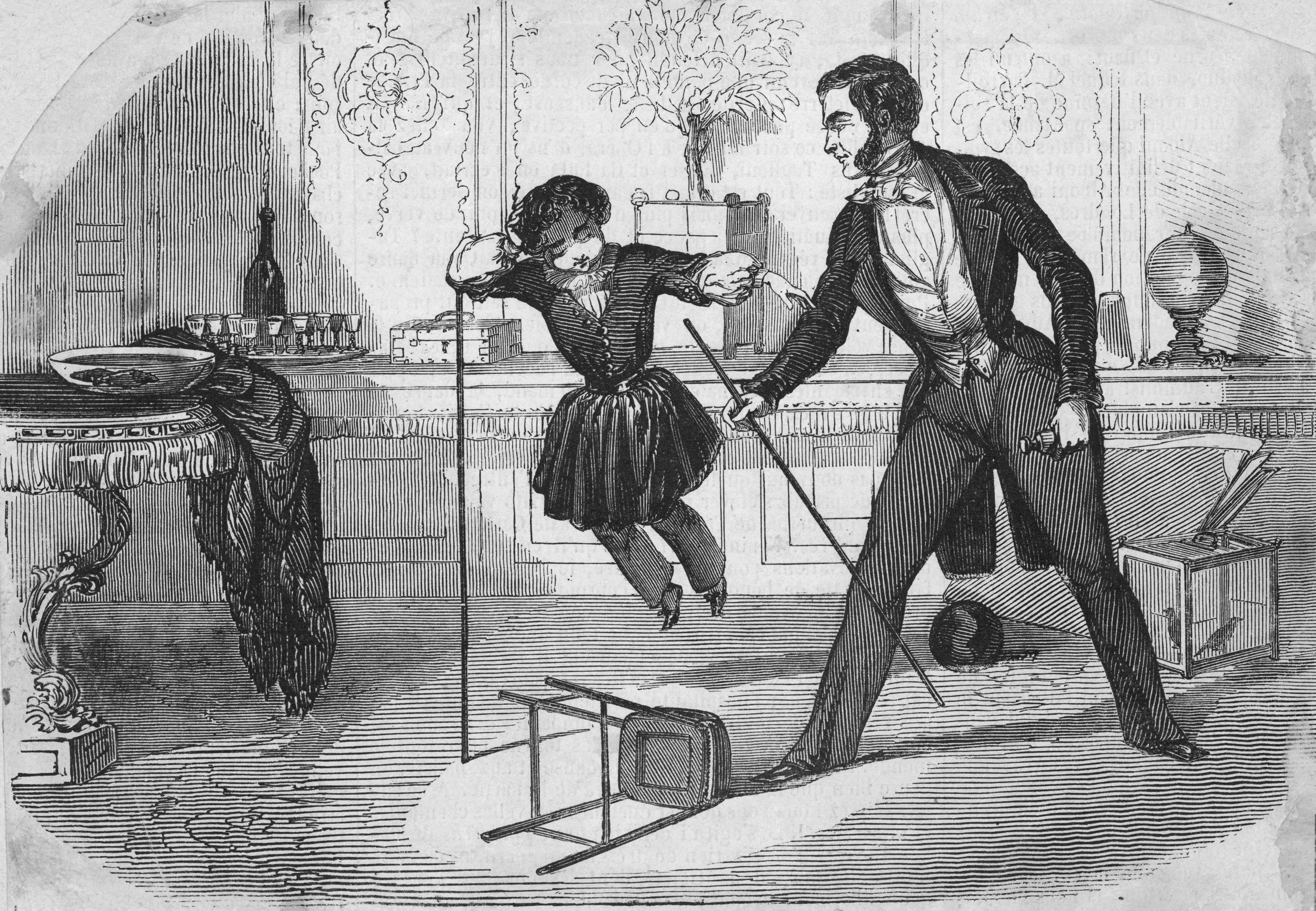 French magician Jean Eugene Robert-Houdin performing his ‘Ethereal Suspension’ levitation trick, with his son circa 1850