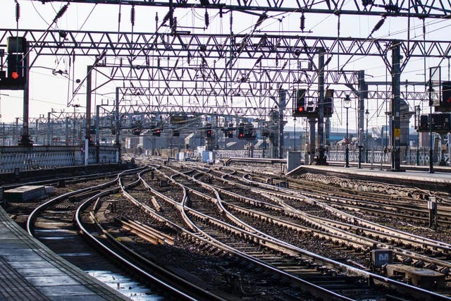 <p>Empty tracks: the view from Glasgow Central station</p>