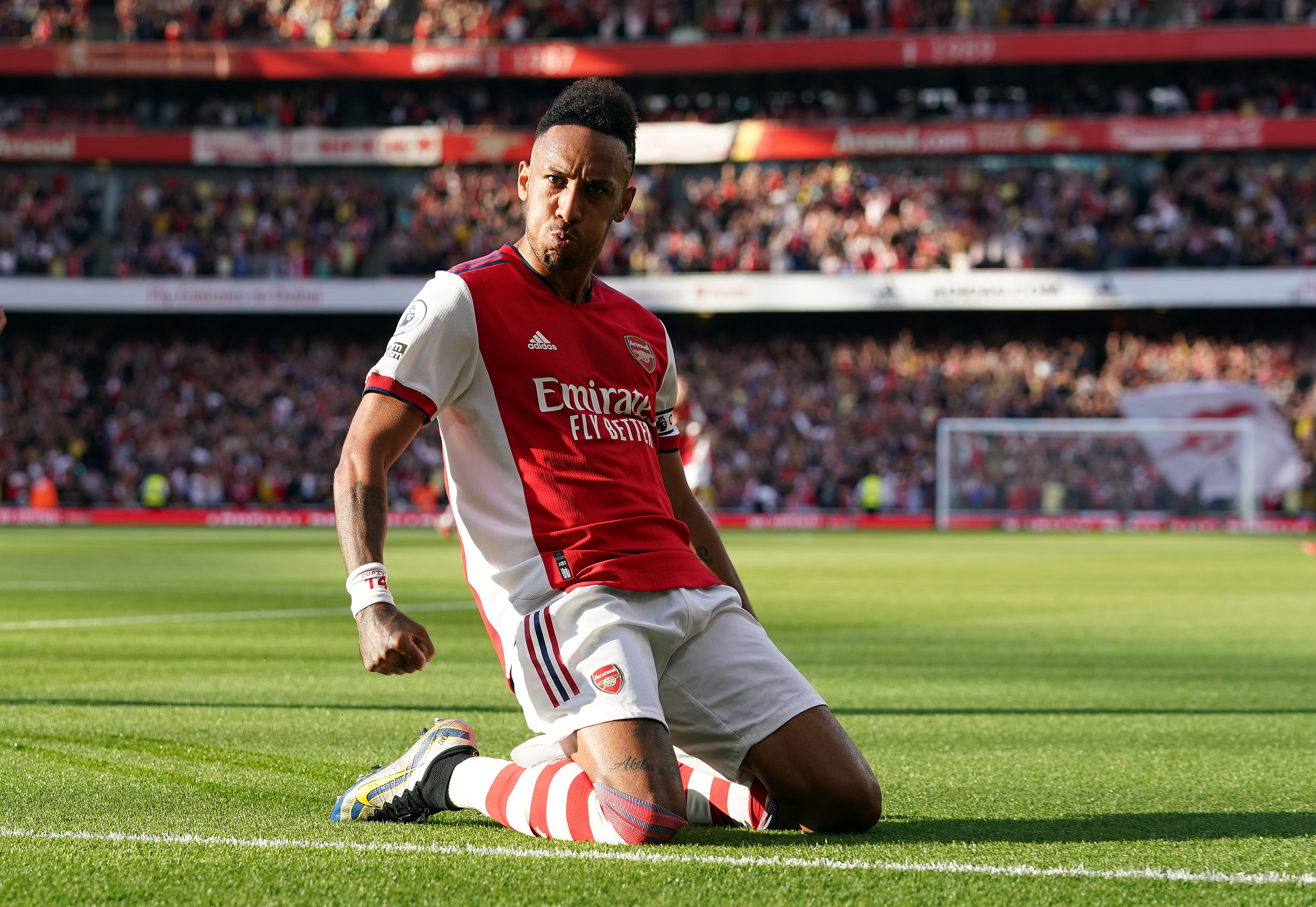 Arteta feels Aubameyang (pictured) has stepped up as a leader of the team (Nick Potts/PA)