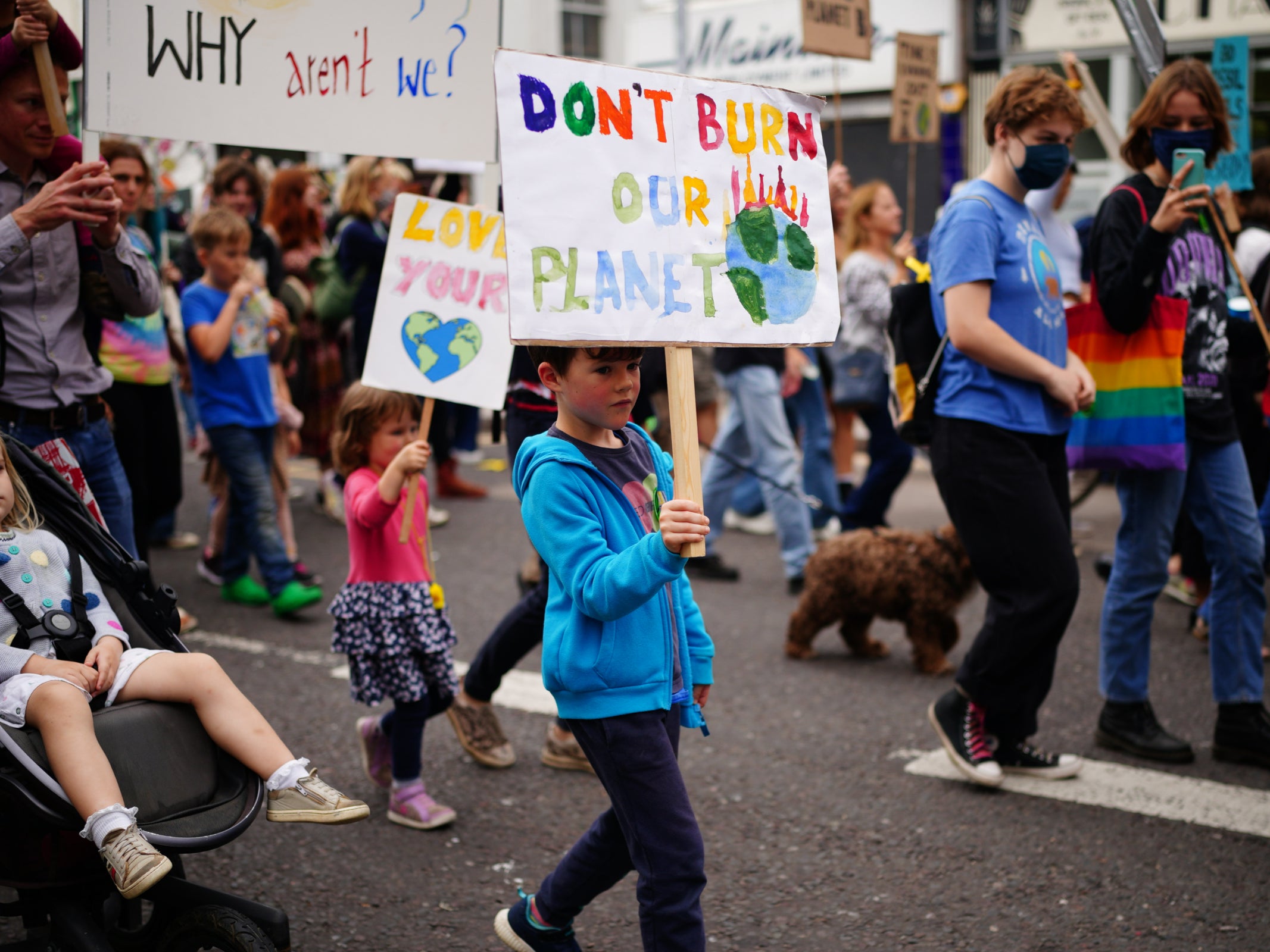 Children take part in a global youth climate strike in Bristol ahead of Cop26