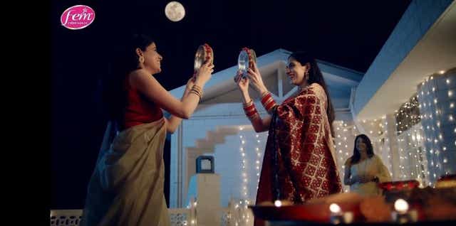 <p>The Dabur ad featuring a same sex couple performing rituals of the Hindu festival of Karwa Chauth</p>