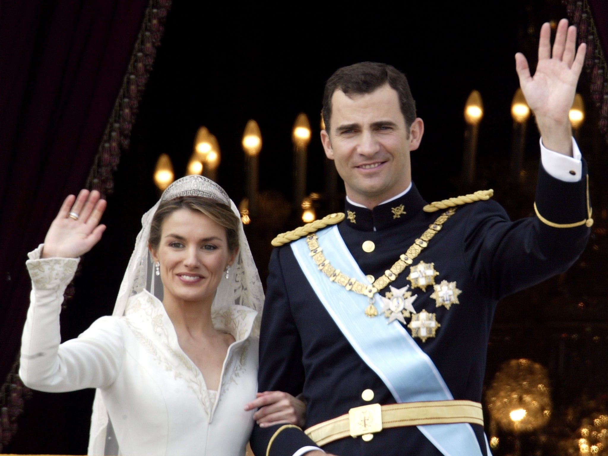 King Felipe VI and Queen Letizia of Spain on their wedding day in 2004