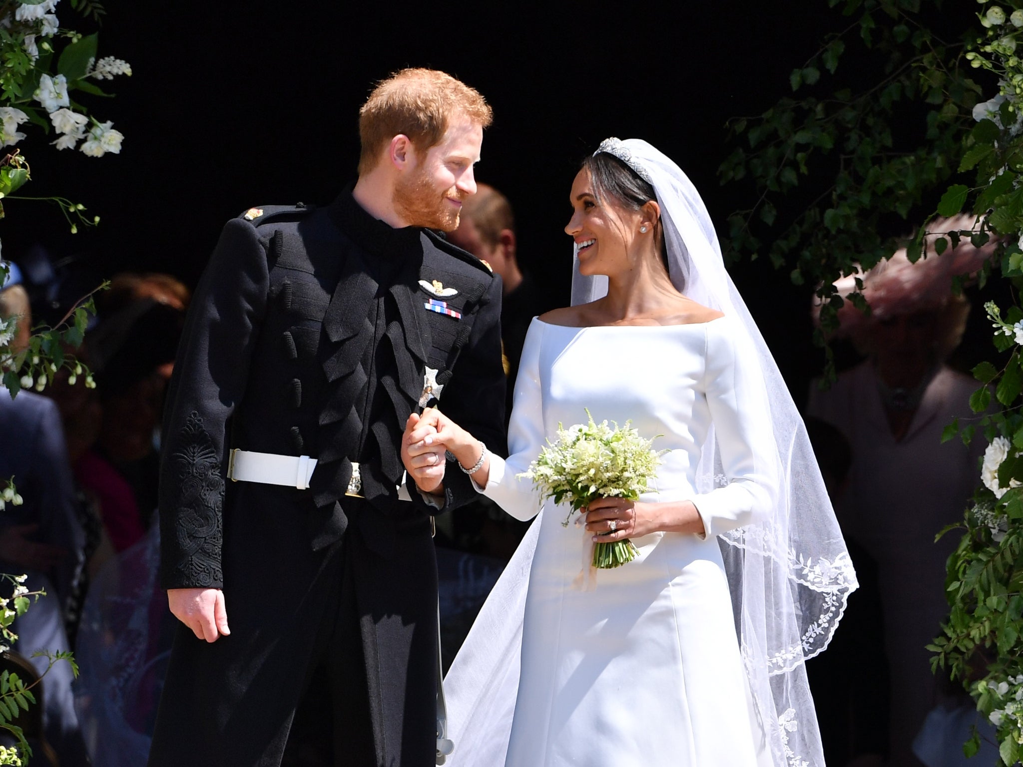 The Duke and Duchess of Sussex following their wedding ceremony on 19 May, 2018