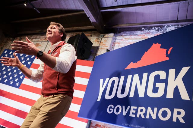 <p>Republican Glenn Youngkin on the trail in the Virginia gubernatorial campaign</p>