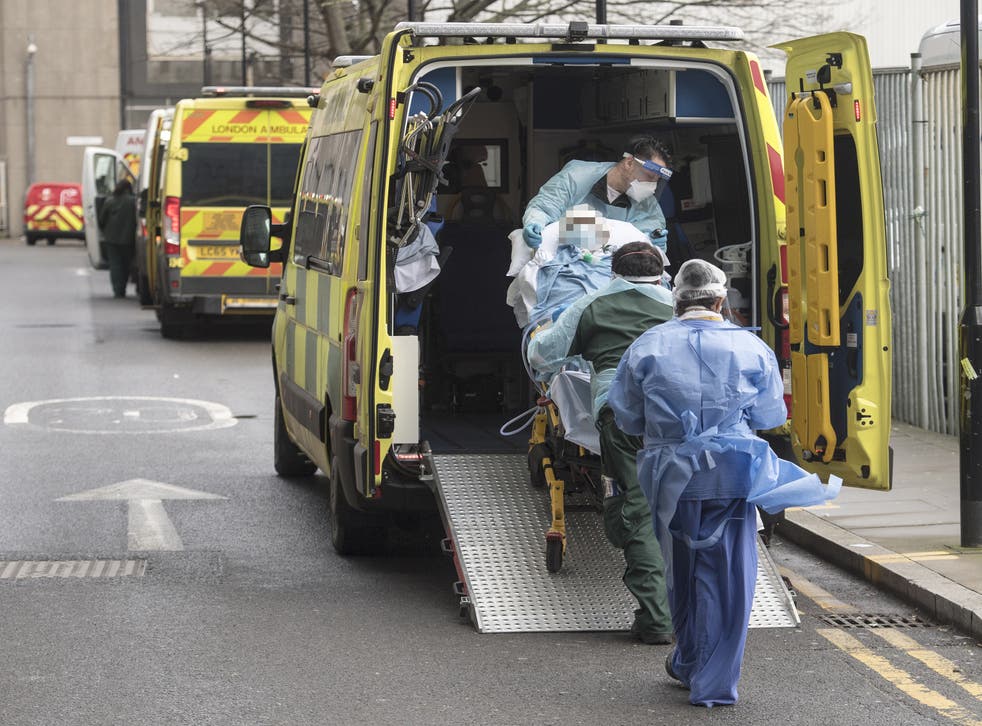 <p>An ambulance is pictured outside the Royal London Hospital on 17 February, 2021. </p>