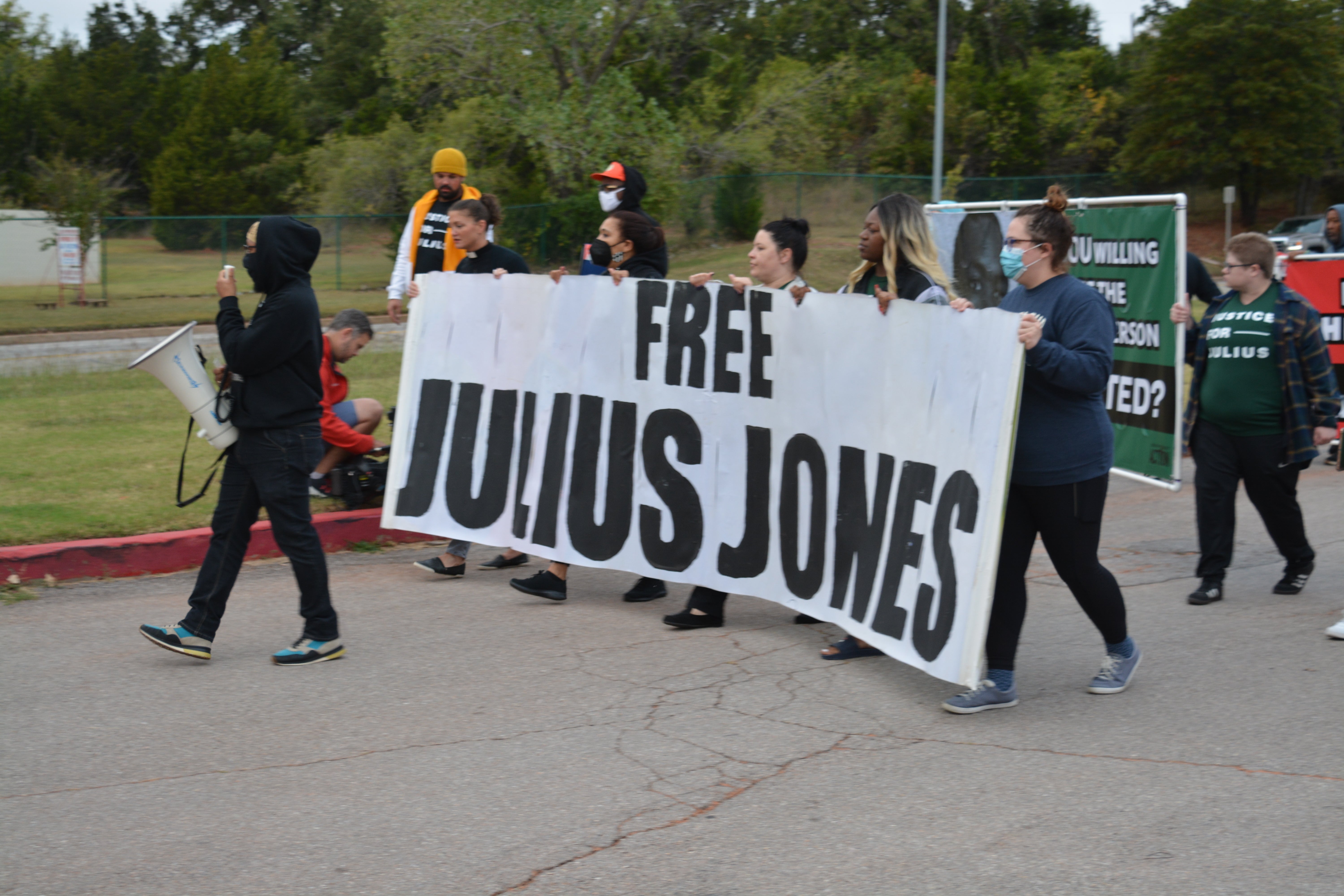 Supporters march for Julius Jones, an Oklahoma death row inmate who has long maintained his innocence, on 26 October, 2021.