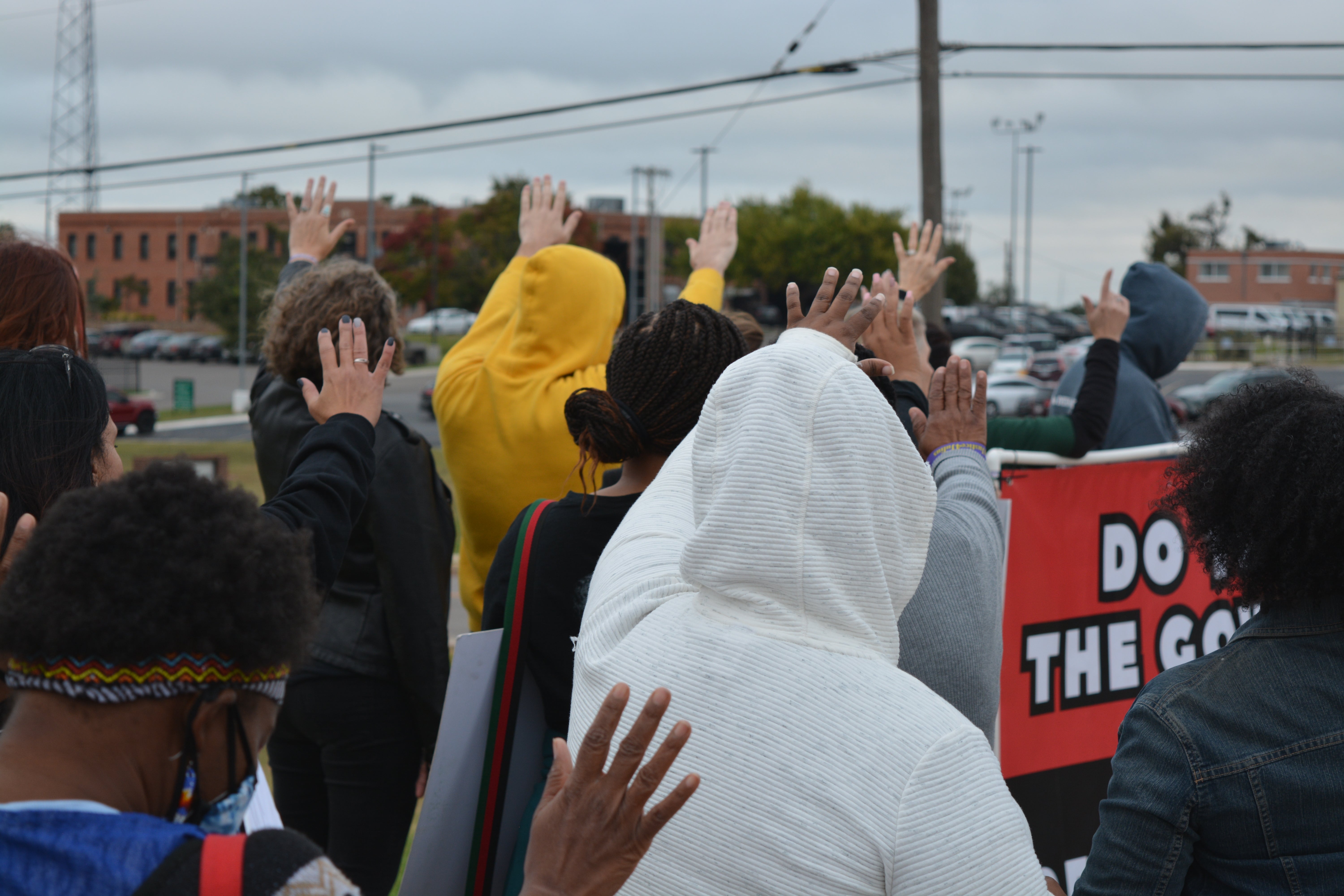 Supporters pray for Julius Jones, who is scheduled to be executed next month.