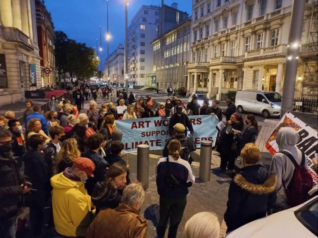 <p>The UK Student Climate Network protest against London’s Science Museum’s sponsorship deals with fossil fuel companies on Tuesday 26 October 2021 in South Kensington</p>