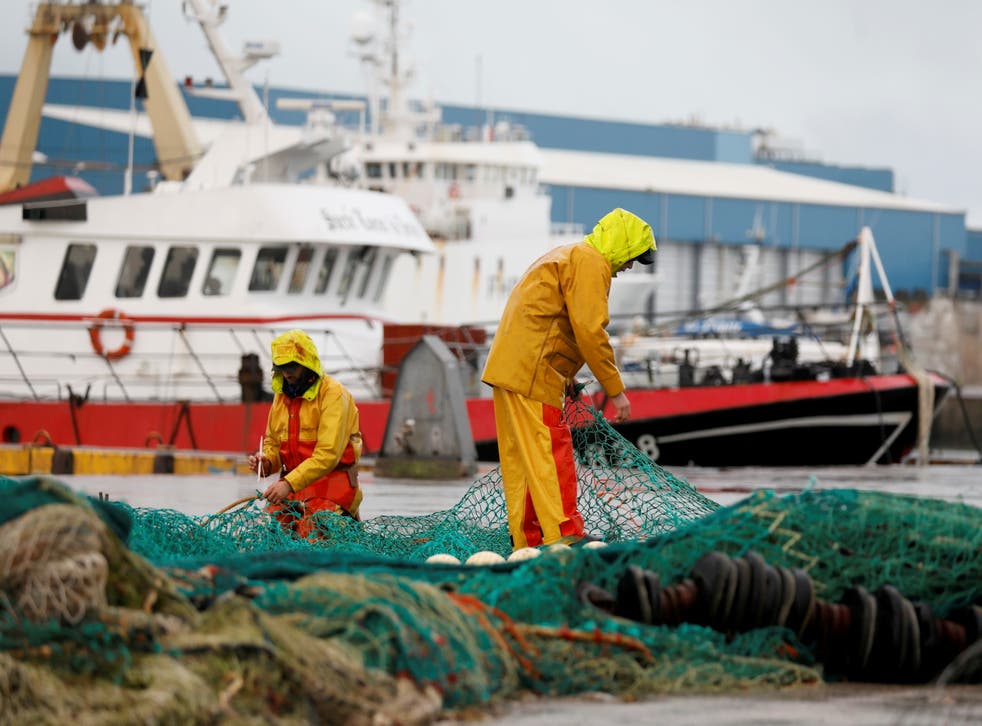 <p>Net loss: French fishermen at Boulogne-sur-Mer, northern France </p>