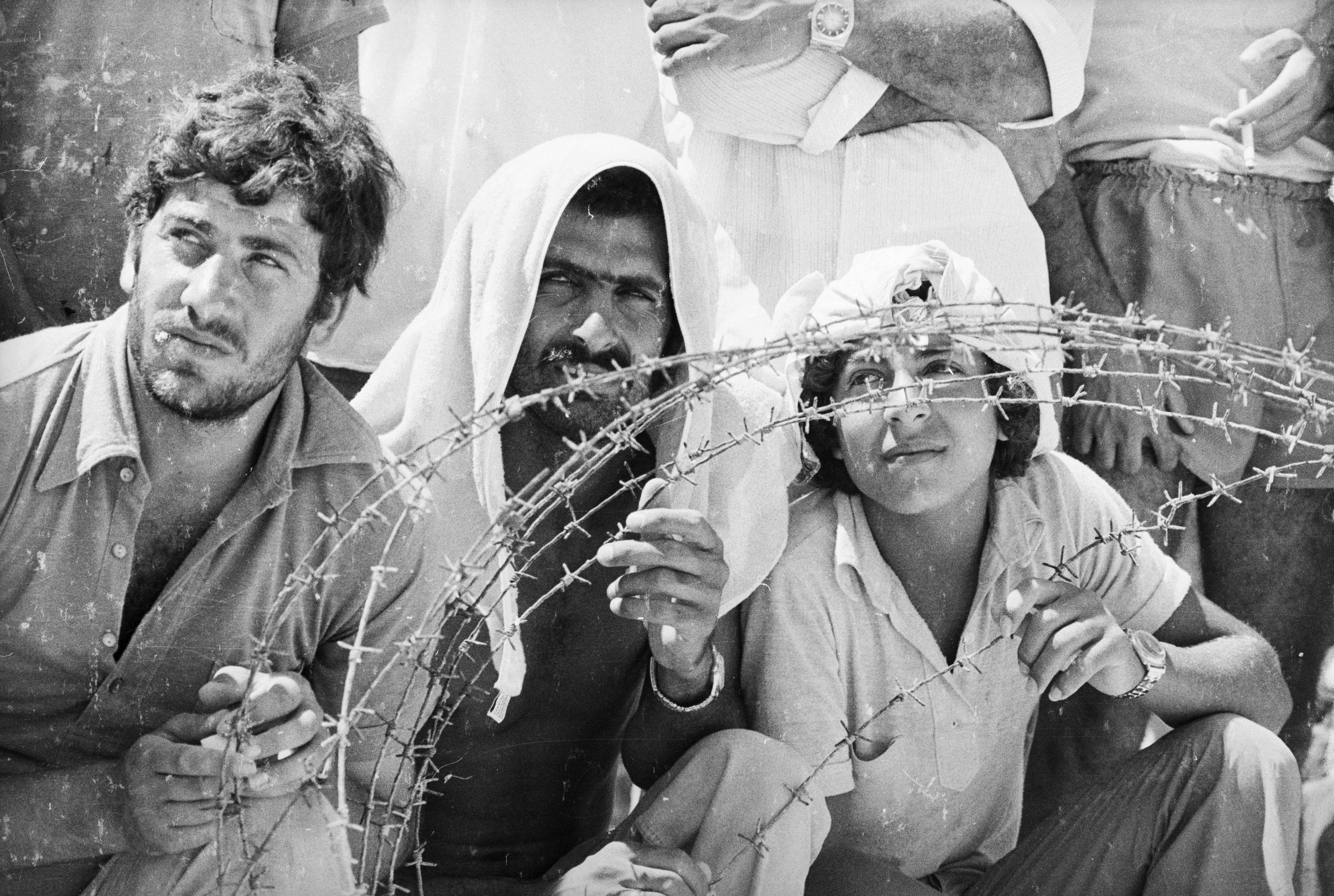 28 July 1974: Turkish Cypriot prisoners of war are held at a camp in Cyprus