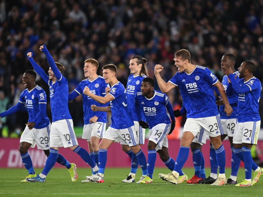 Leicester celebrate winning on penalties