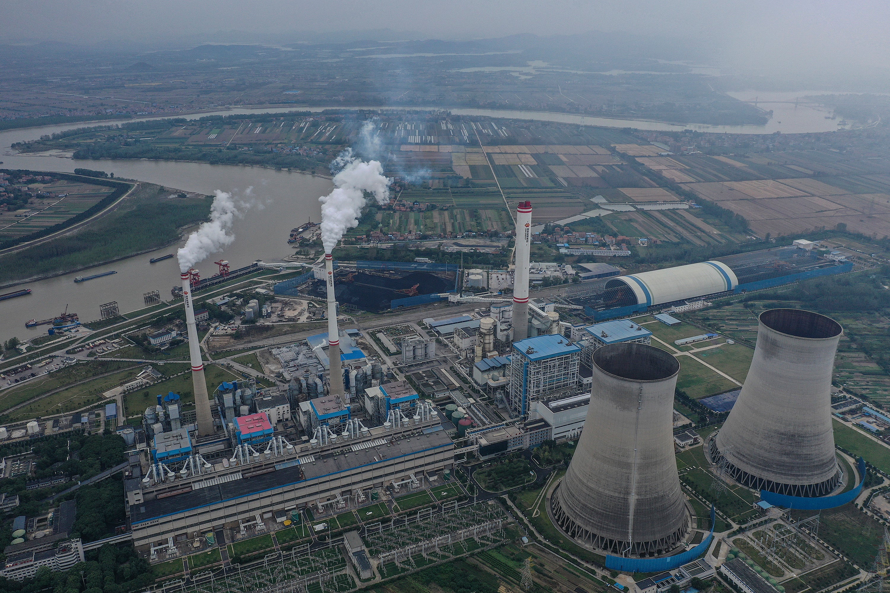 An aerial view of a coal fired power plant in Hanchuan, Hubei province, China, on 13 October