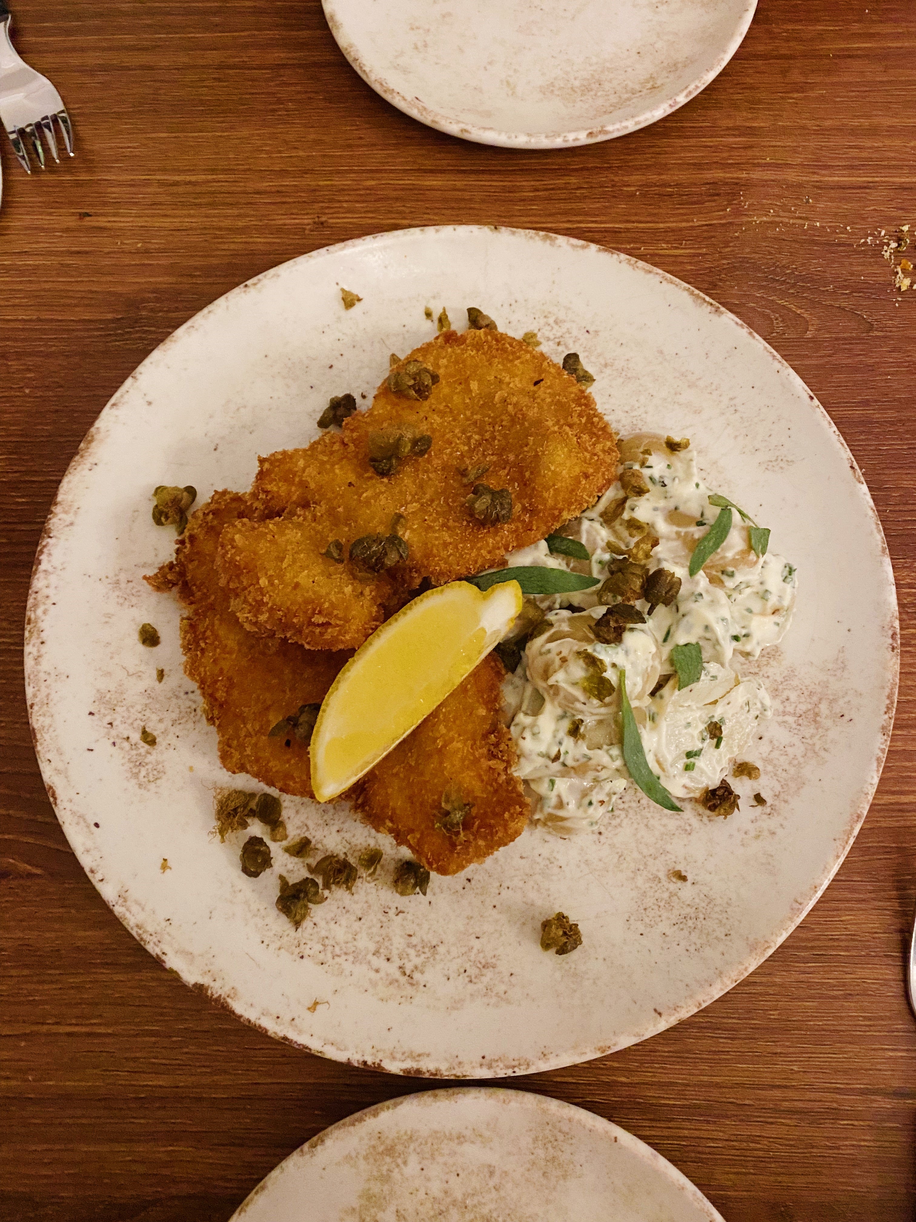 The monkfish schnitzel pays homage to the German-influenced boozer that once occupied the space