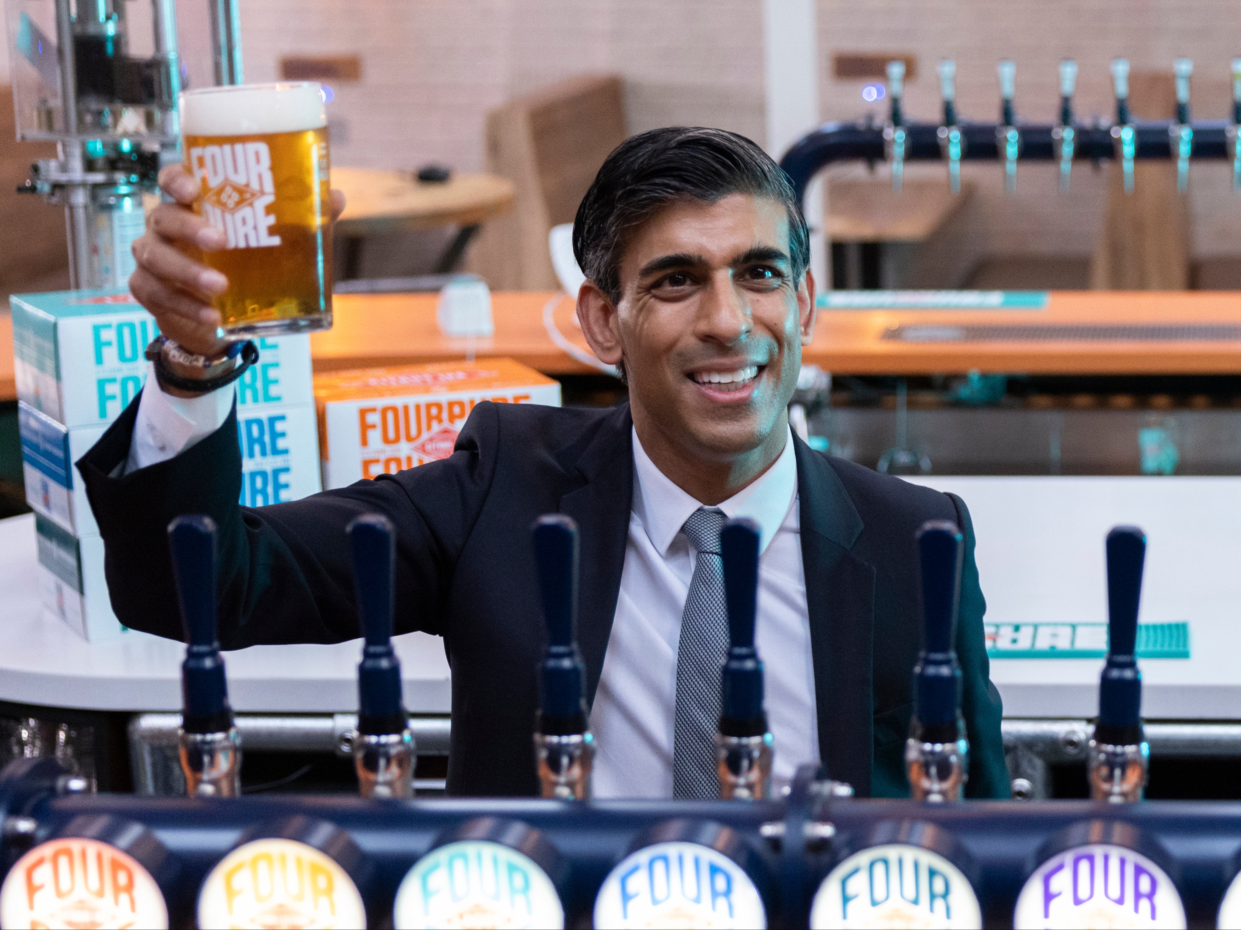 Sunak was pictured on a visit to Fourpure Brewery, in London’s Bermondsey
