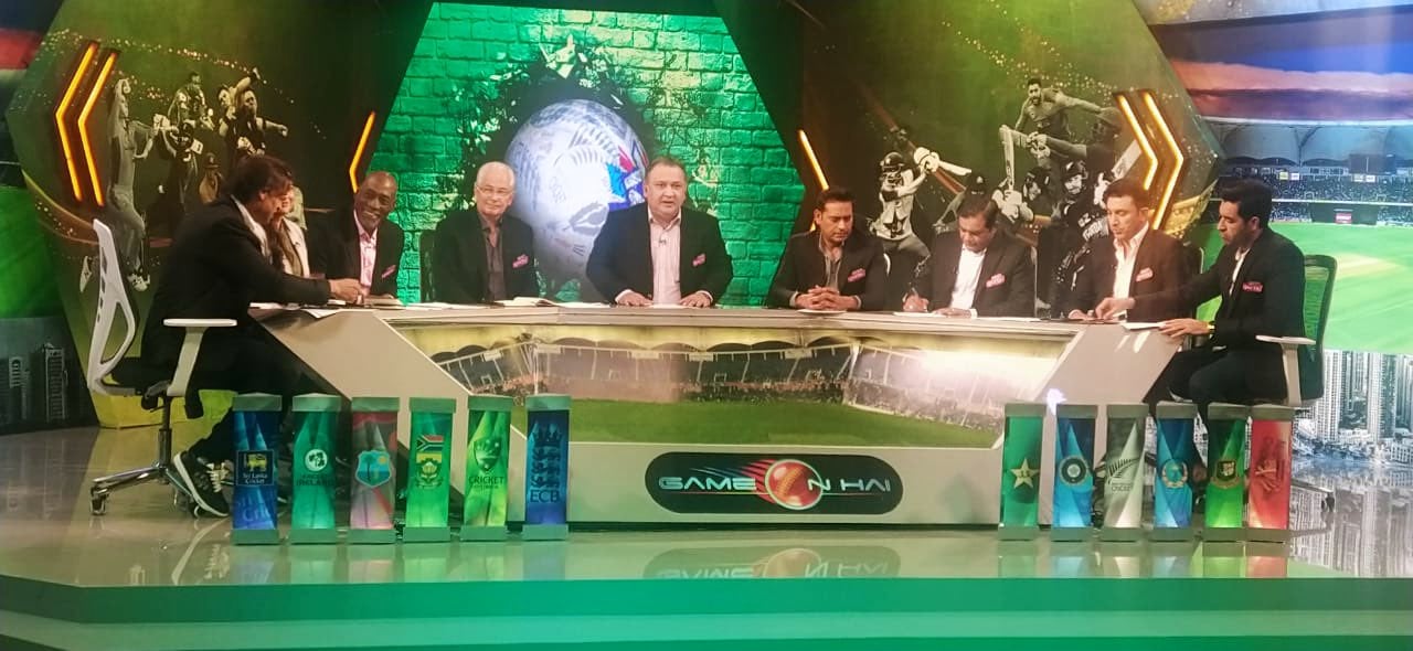 Shoaib Akhtar (extreme left) seen here sitting with the rest of a panel on state broadcaster PTV to discuss Pakistan’s win over New Zealand in the ongoing T20 World Cup